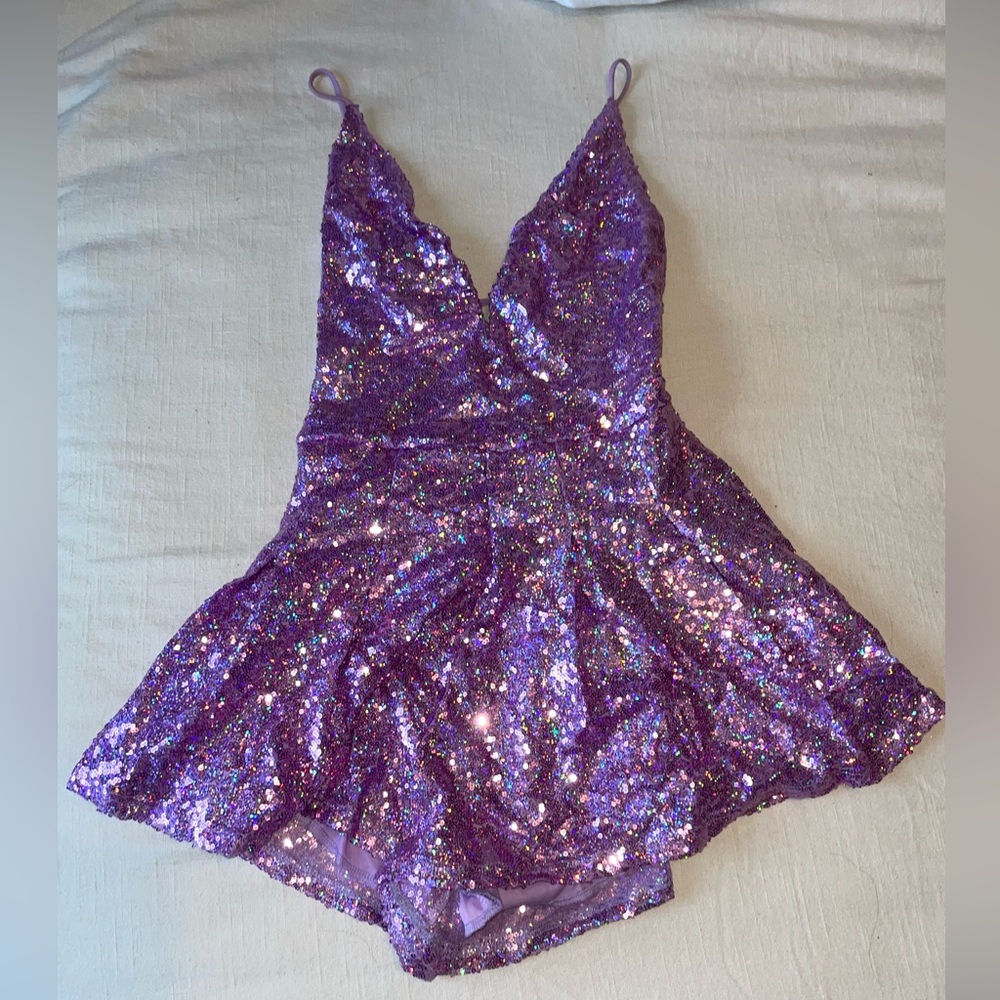 Lucy in the Sky sequin purple romper dress